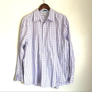OLD NAVY Mens Large Purple Plaid Ragular Fit Long Sleeve Button Up Shirt QQ1